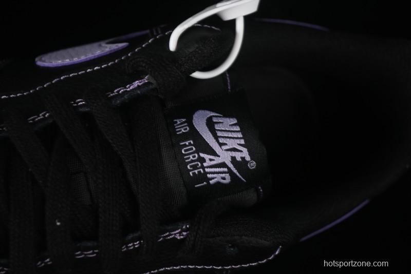 Nike Air Force 1'07 Low Casual Sneakers in Black with Purple Swoosh - HQ2037-001