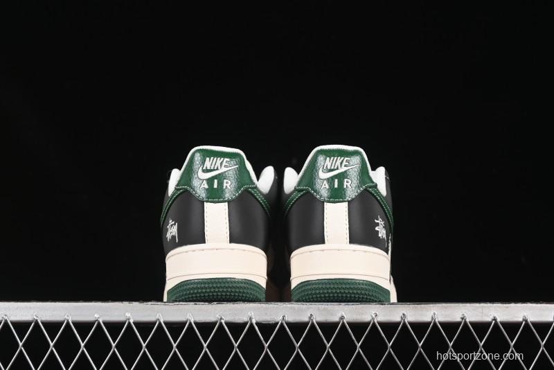 Nike Air Force 1 '07 Low Stussy Collaboration Black Green Swoosh Casual Sneakers - XS1958-572