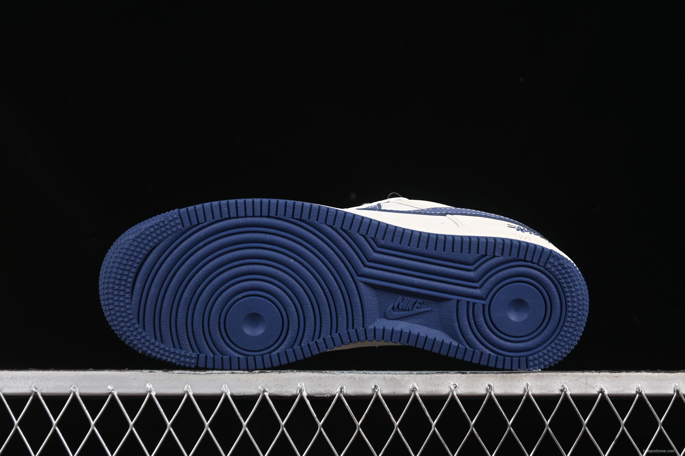Nike Air Force 1 '07 Low Stussy Collaboration Light Blue Sole Red Heel Casual Sneakers - JJ2508-716