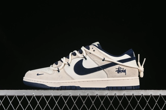 Nike SB Dunk Low Stussy Collaboration Anniversary Custom Low-Top Skate Shoes with Blue Swoosh - DM6868-088