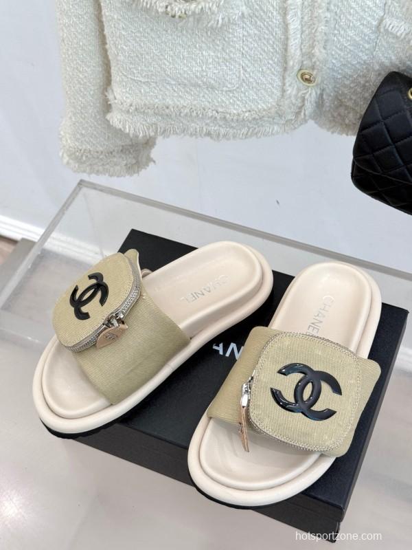 2025 Slippers Chanel Beige Fabric Slippers KFY00220