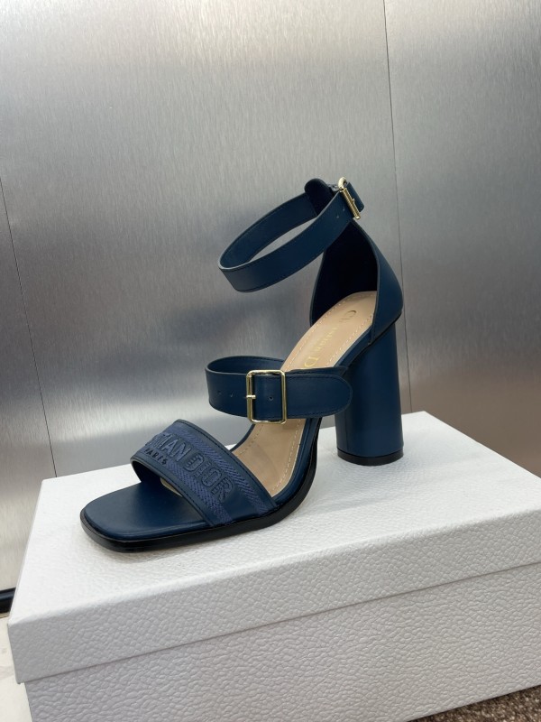 2025 Women Dior Blue Leather Suede High Heel Sandals