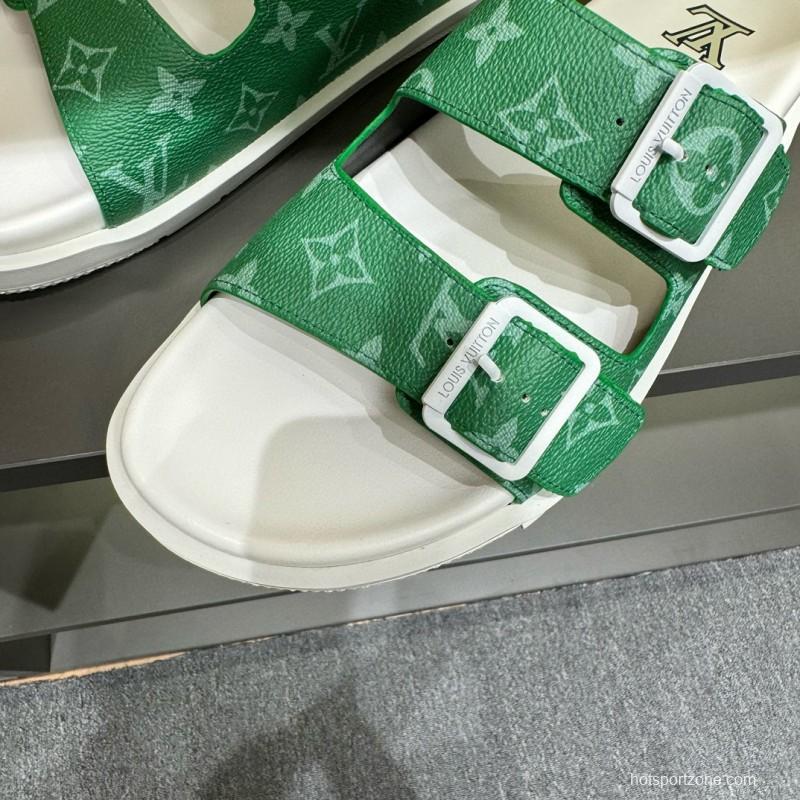 2024 Slippers Louis Vuitton Green Canvas Slippers