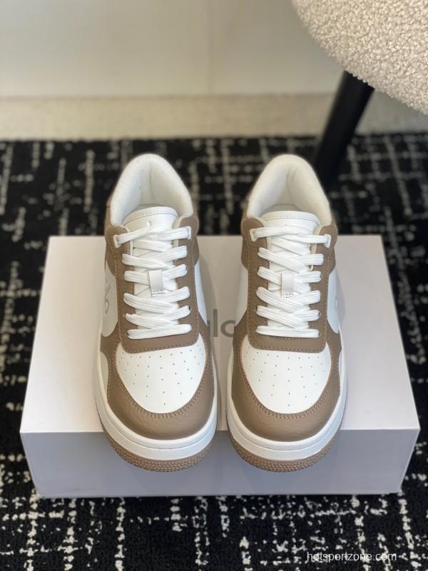 2025 Women Alo White Brown Leather Sneakers KFY00280