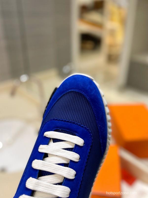2024 Men Hermès Blue Nylon Suede Sneakers MJ00320