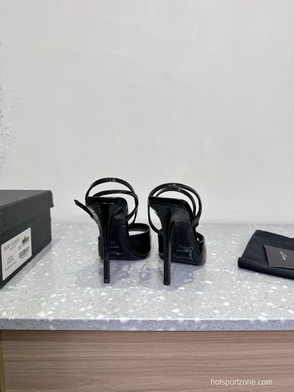 2025 Women Yves Saint Laurent Black Patent Leather Slingback High Heels KFY00290