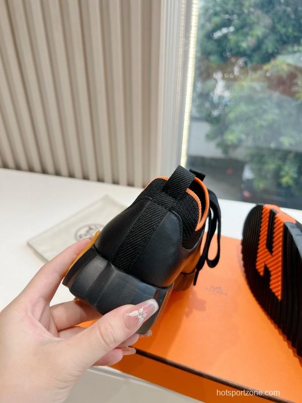 2024 Unisex Hermès black orange knit sneakers