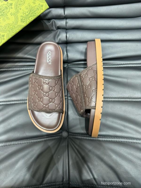 2024 Slippers Gucci Brown Leather Slippers MJ00200