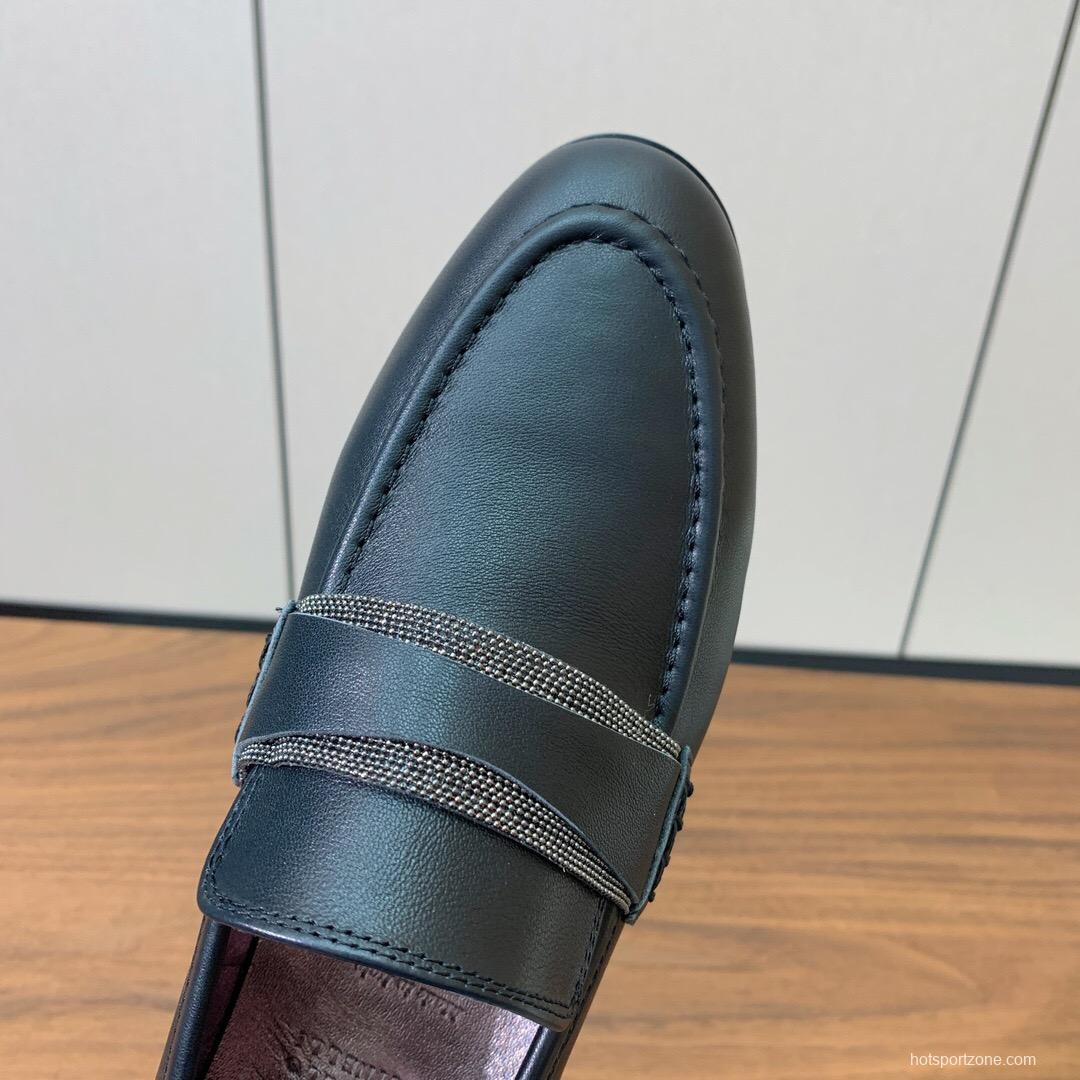 2025 Men Brunello Cucinelli Black Leather Loafers Classic Handmade KFY00300 (M)