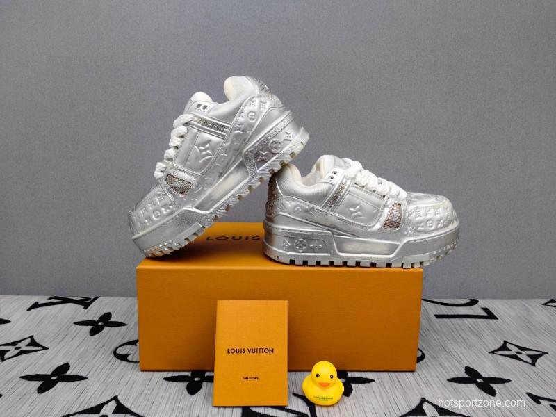2025 Unisex Louis Vuitton Silver Leather LV Trainer