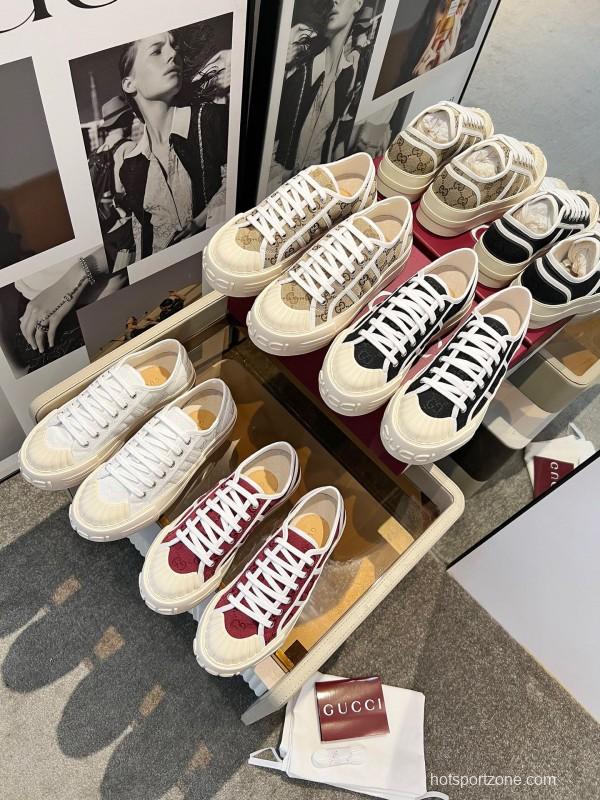 2025 Women Gucci Beige Brown Canvas Platform Sneakers LY00270
