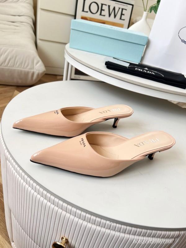 2025 Women Prada Pink Patent Leather High Heel Slip-On LY