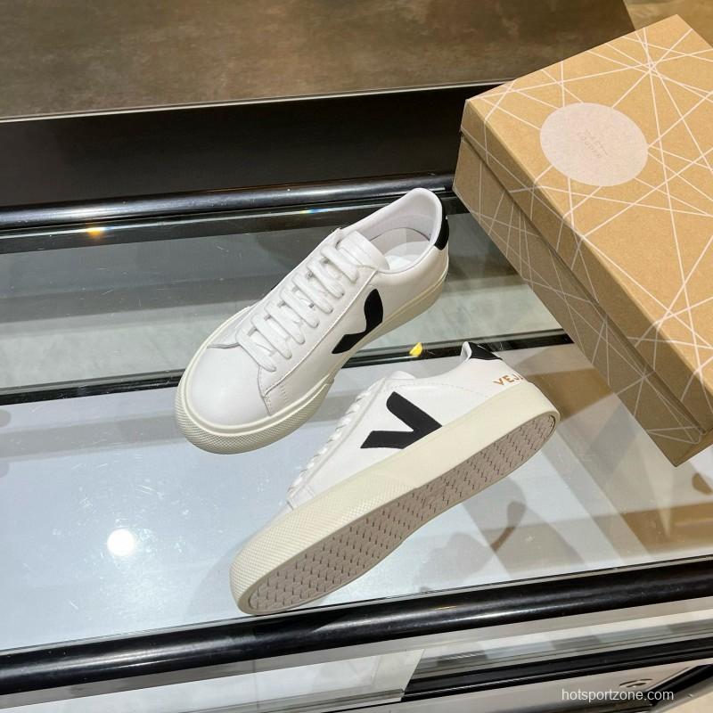 2025 Unisex VEJA White Black Leather Canvas Low Top Vulcanized Sneakers MJ00240