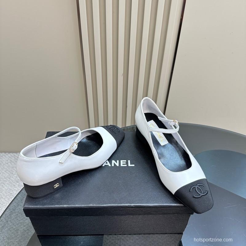 2025 Women Chanel White Black Leather Mary Jane Shoes