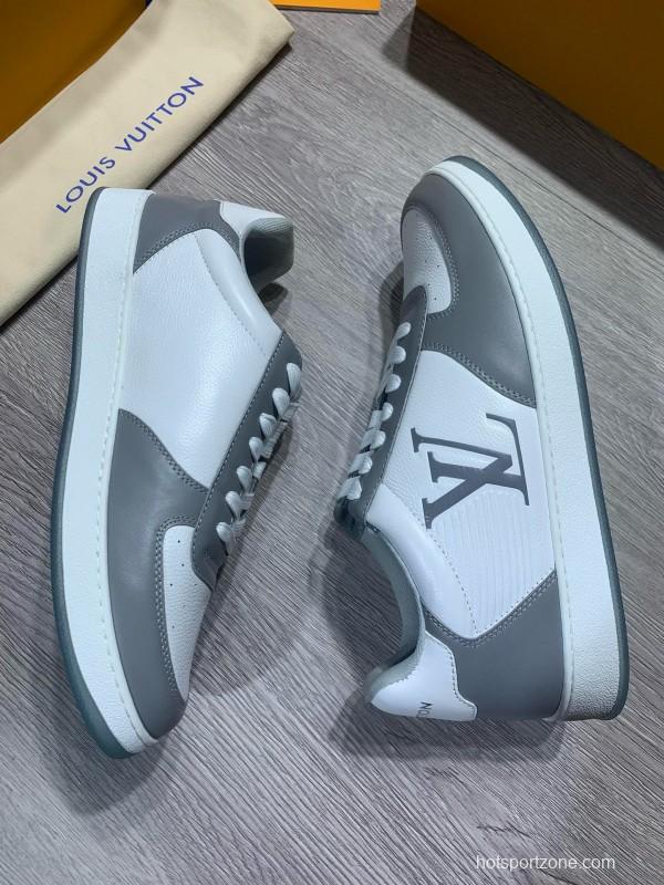 2024 Unisex Louis Vuitton White Grey Calfskin Leather Sneakers MJ00380