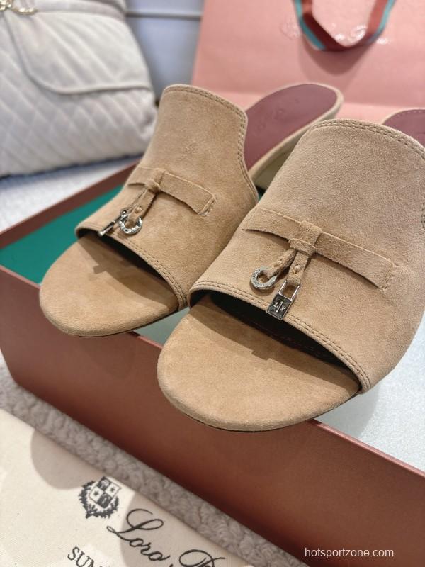 2025 Women LP Beige Suede Heeled Sandals