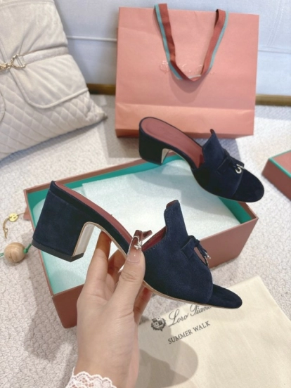 2025 Women LP Navy Suede Heeled Mules