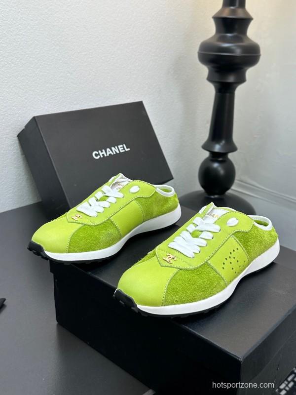 2025 Women CHANEL Green Suede Casual Sneakers Handmade For LY00360(F)