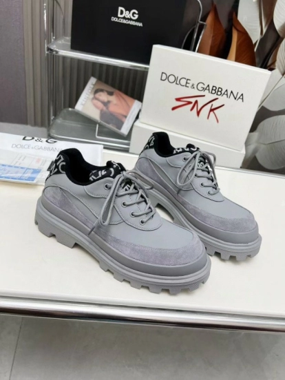 2024 Unisex Dolce & Gabbana Grey Leather Derby Casual Shoes MJ00360