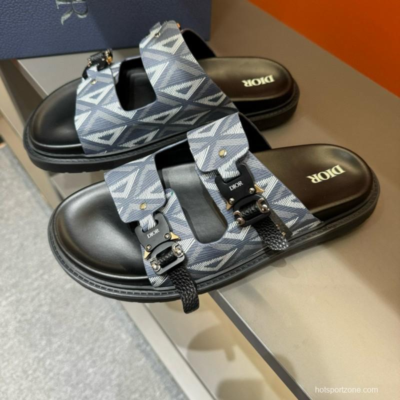 2024 Slippers Dior Grey Black Fabric Slippers MJ00200