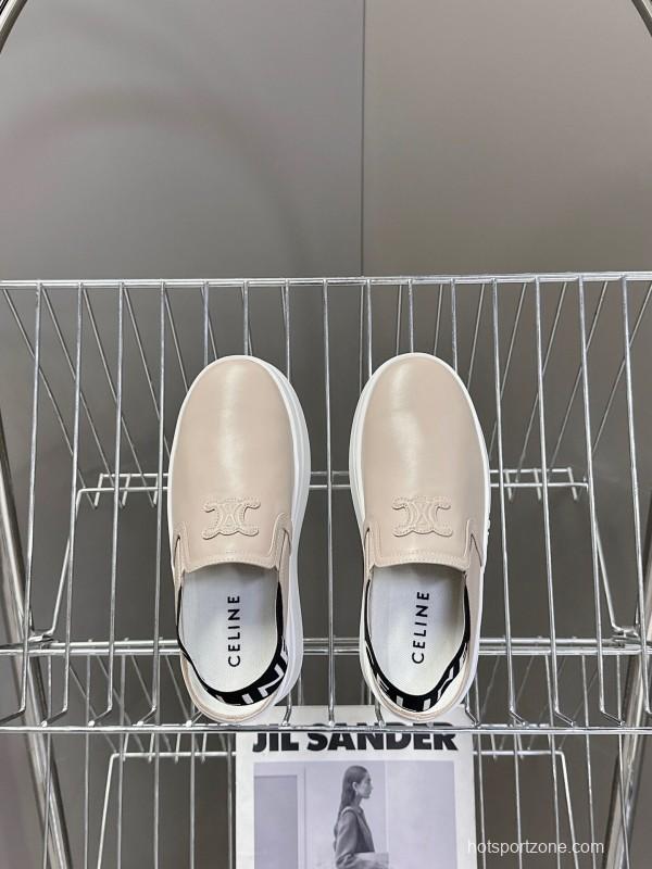 2025 Women Celine Beige Leather Slip-On Sneakers