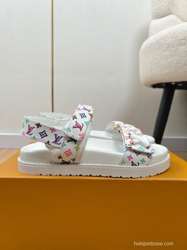 2025 Women Louis Vuitton White Multicolor Leather Sandals KFY00280