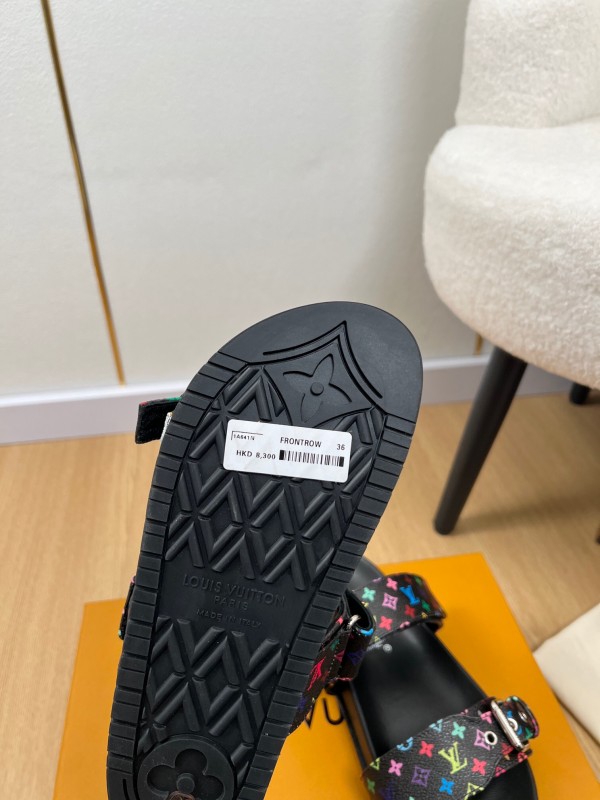 2025 Women Louis Vuitton Black Rainbow Canvas Slippers KFY00280