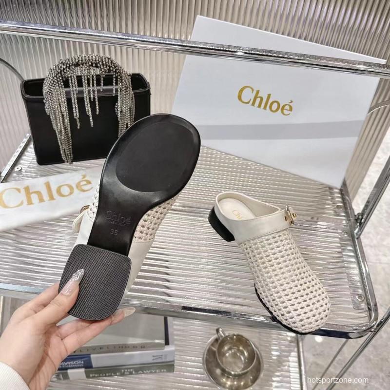 2025 Women Chloé White Fabric Slippers