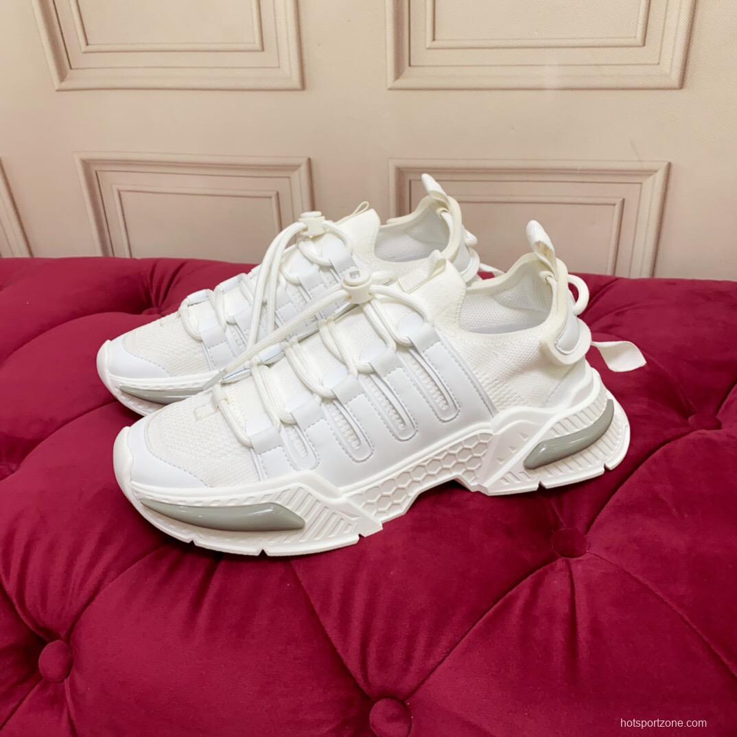 2025 Unisex Dolce & Gabbana White Mesh Leather Sneakers LY00340