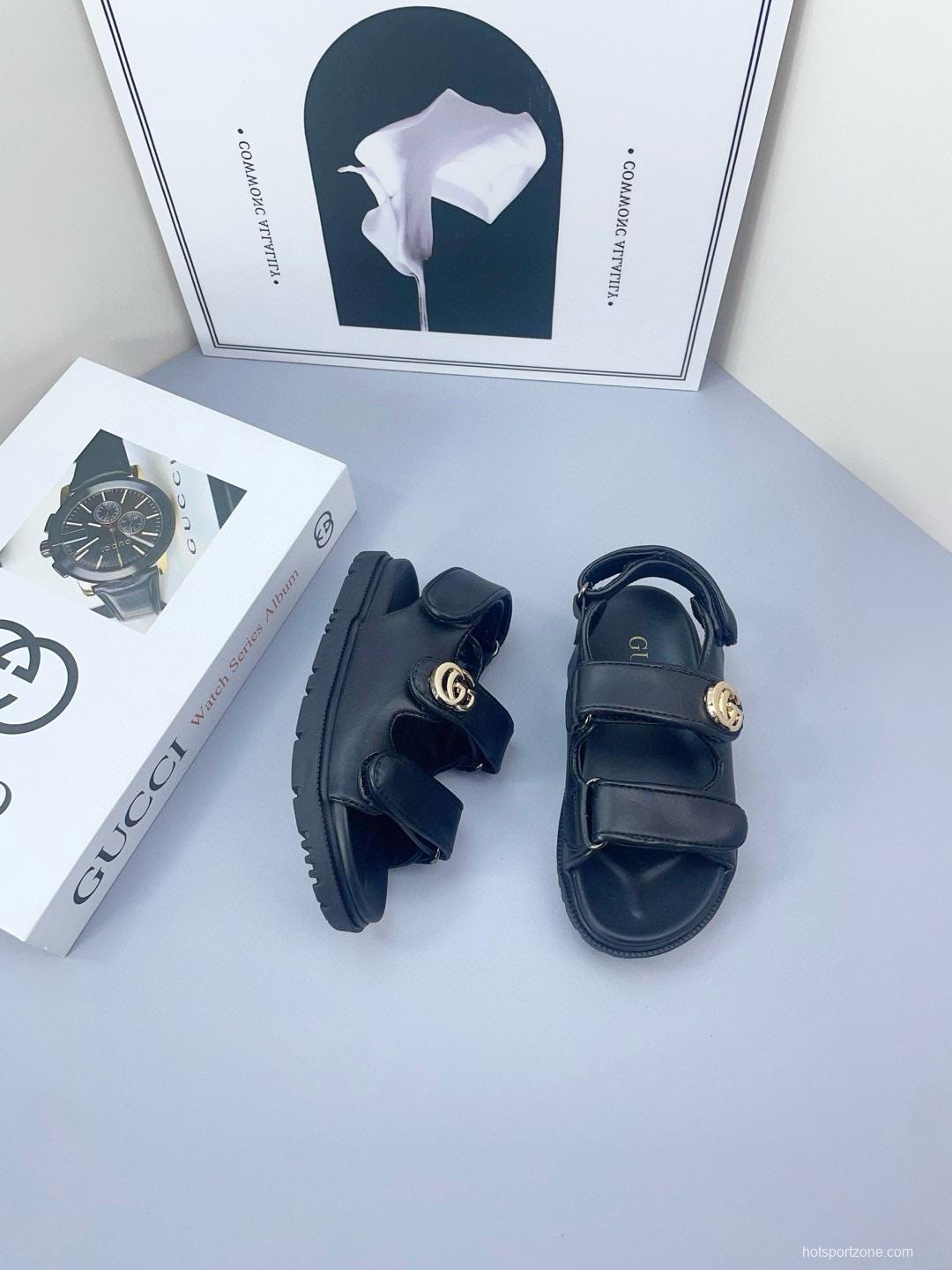2025 Kids Gucci Black Brown Canvas Leather Sandals