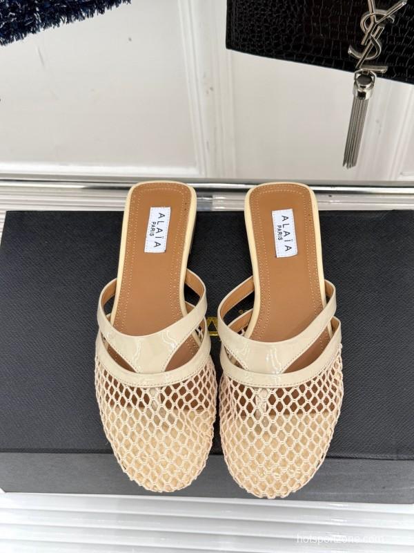 2025 Slippers AlAIA Beige Leather Mesh Slip-on KFY00260