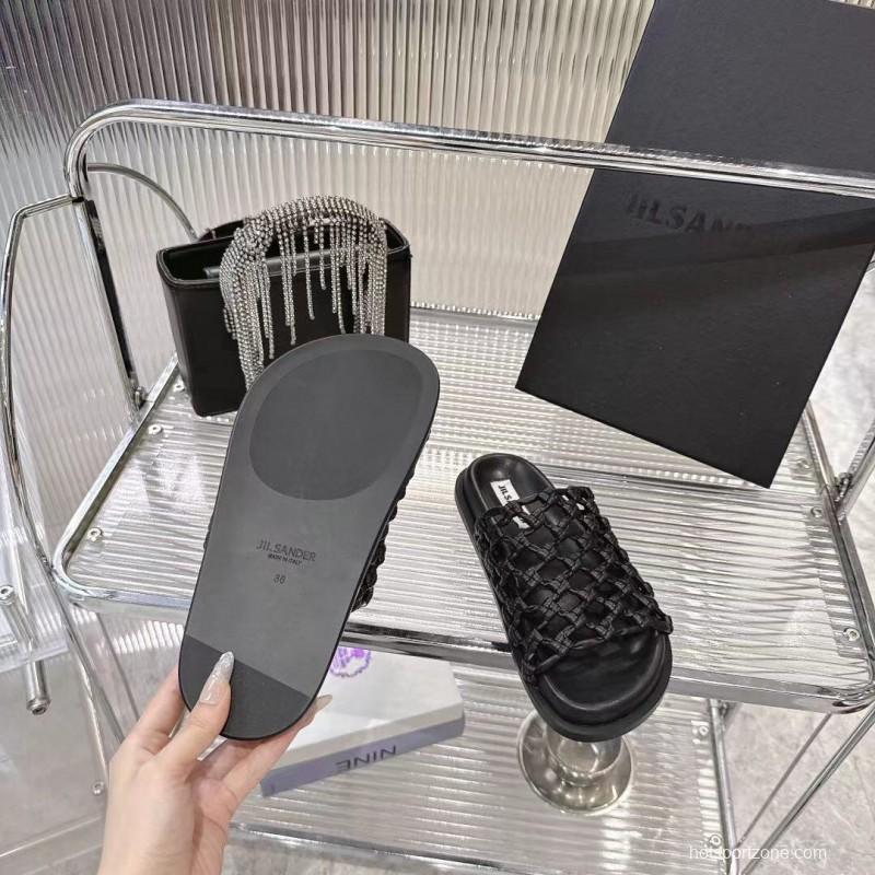 2025 Slippers Jil Sander Black Leather Braided