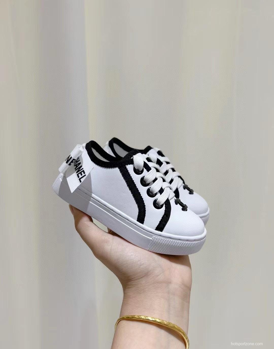 2024 Kids CHANEL White Black Canvas Casual Shoes