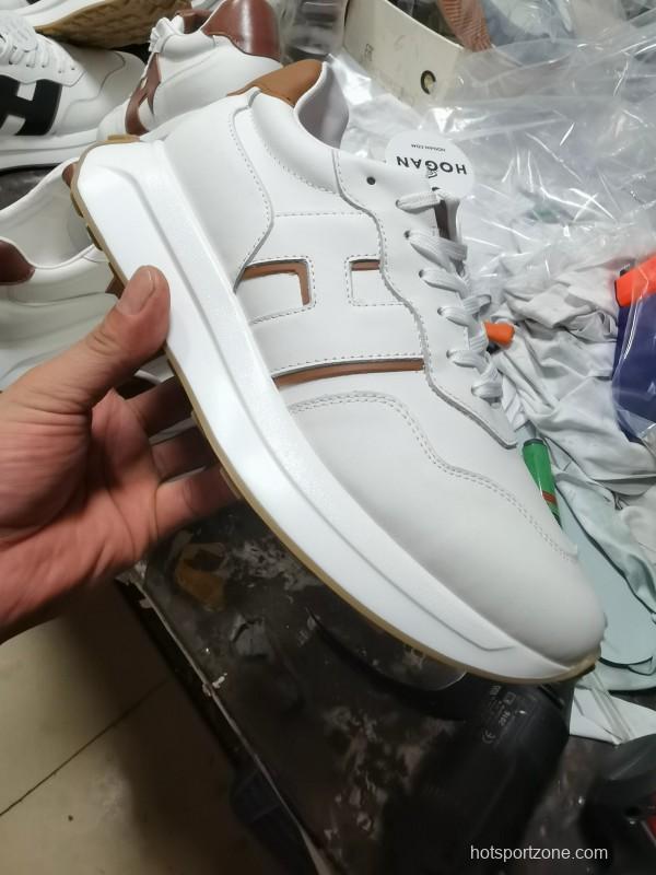 2025 Unisex HOGAN White Blue Brown Leather Sneakers H-STRIPES LY00360(F)/LY00370(M)