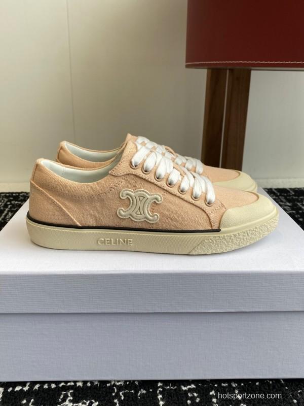 2025 Women Celine Pink Canvas Leather Sneakers