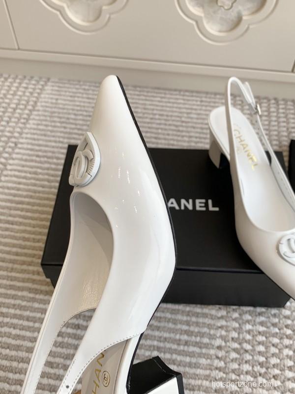 2025 Women Chanel White Patent Leather Slingback Heart CC KFY00300