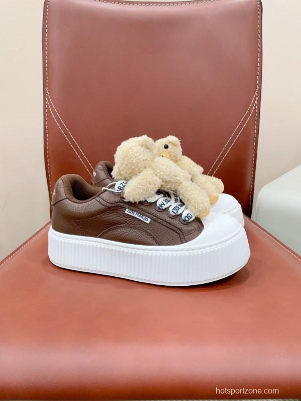 2025 Women 13DE MARZO Brown White Leather Plush Toy Sneakers KFY00300