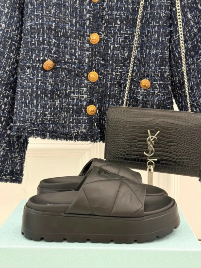2025 Slippers Prada Black Leather Slippers