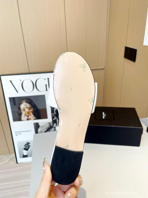 2025 Women Yves Saint Laurent White Leather Slippers LY00180