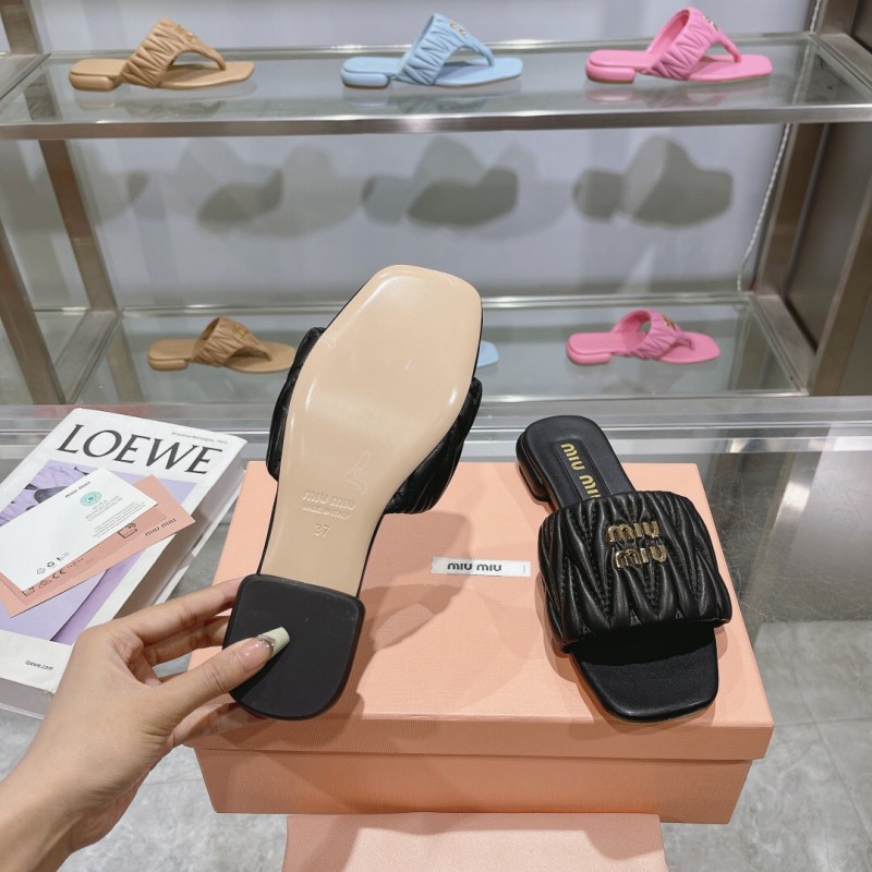 2025 Miumiu Black Leather Slippers KFY00240