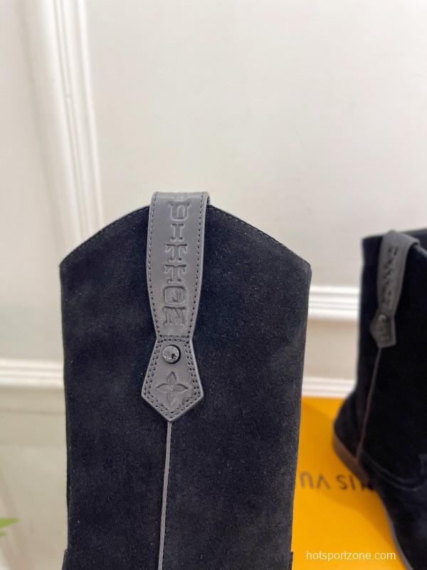2024 Women Louis Vuitton Black Suede Boots MJ00440
