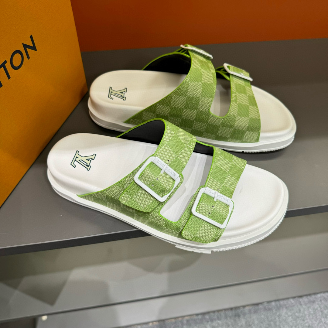 2024 Slippers Louis Vuitton Light Green White Leather Slippers