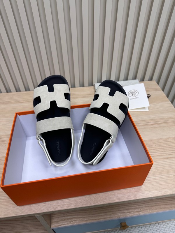 2025 Women Hermès White Leather Slippers