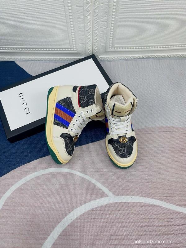 2024 Gucci Brown Beige Blue Green Canvas Kids Sneakers