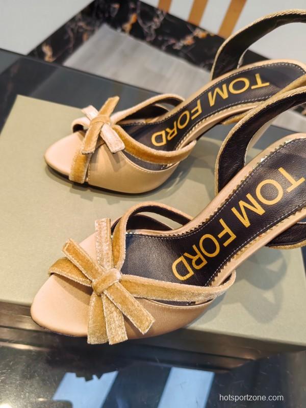 2025 Women TOM FORD Beige Velvet Silk High Heel Slingback Bow KFY00300