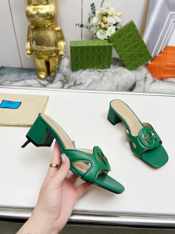 2025 Gucci Green Leather Slippers MJ00190/225