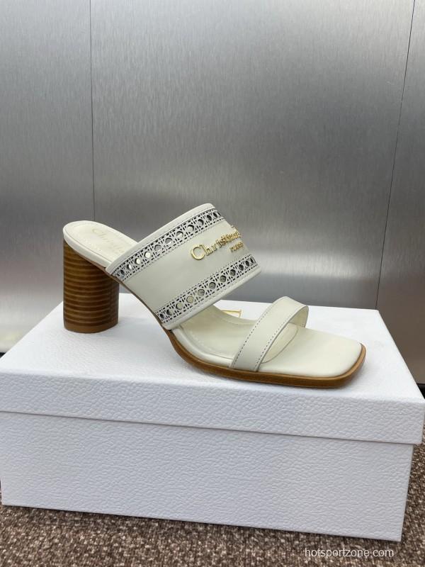 2025 Women Dior White Leather Slide Sandals