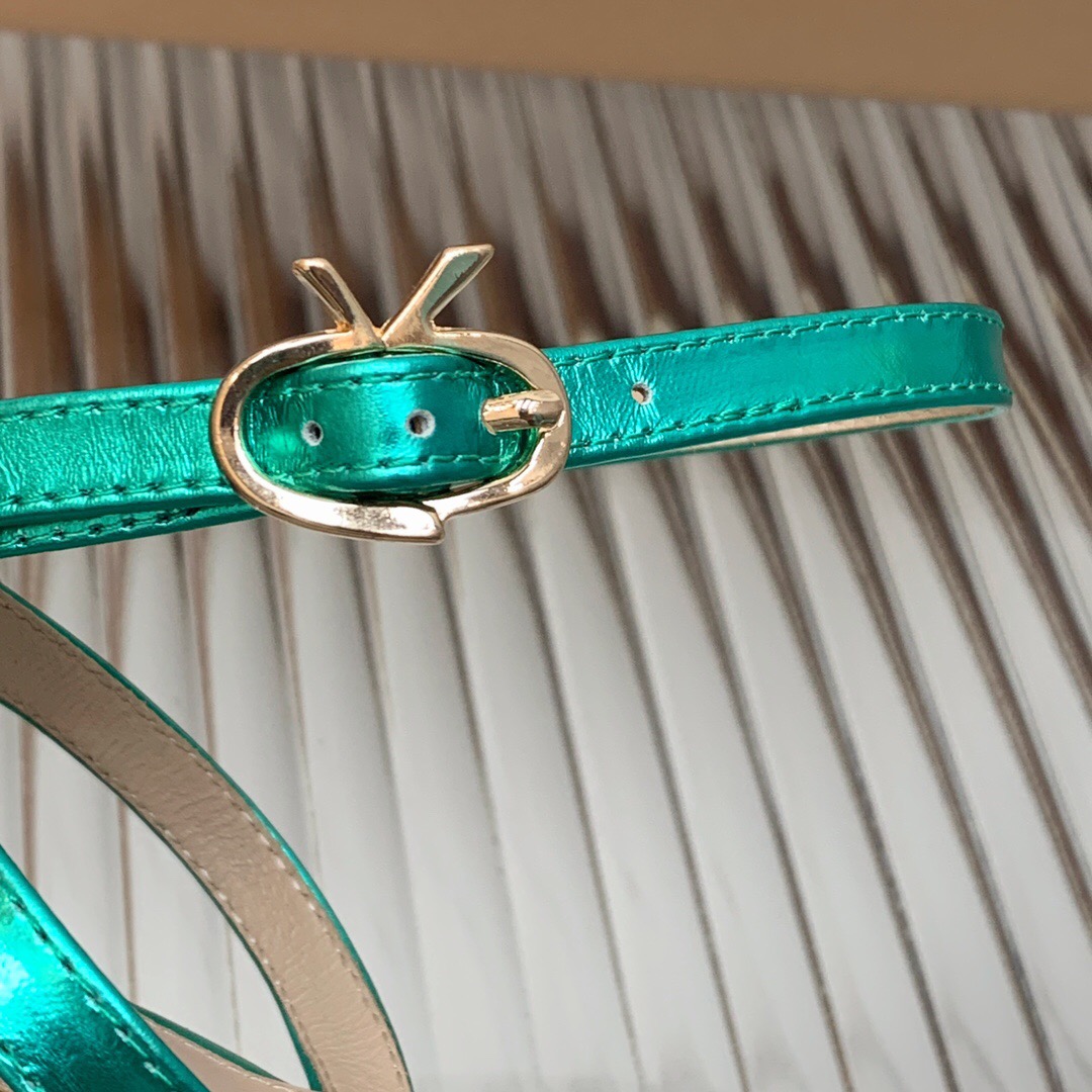 2025 Women Gianvito Rossi Metallic Green Leather Platform Sandals