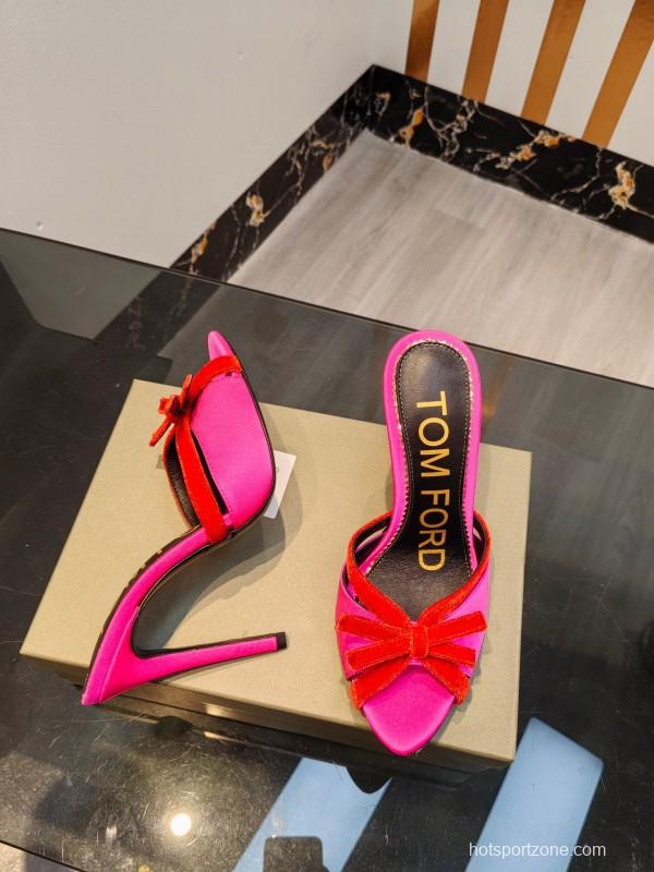 2025 Women TOM FORD Pink Red Silk Velvet High Heel Mules KFY00290