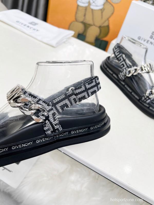 2025 Women Givenchy Black Leather Chain Sandals LY00260